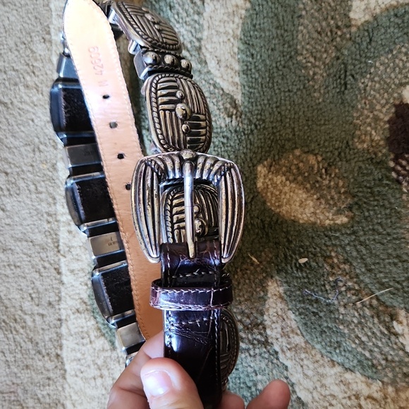 90's Brighton Belt Chunky Silver Black Heavy 1995 Round - Picture 8 of 9